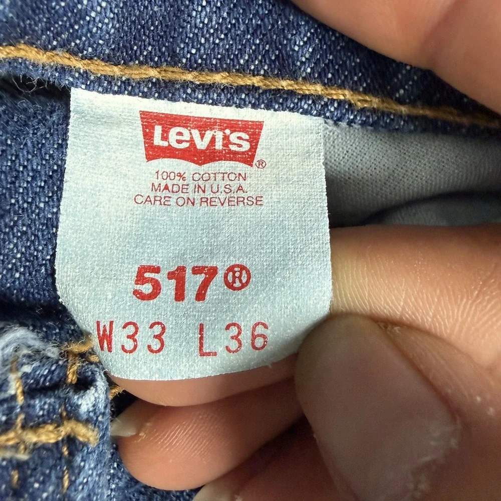 Vintage Levi 517 Jeans Mens 33(32)x36 Blue Orange Tab 90s Bootcut USA Made
